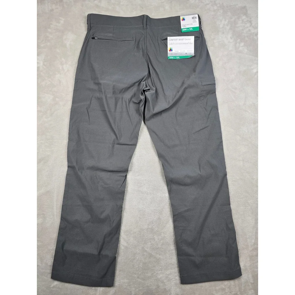 UB Tech Comfort Waist Chino Pants Mens 38x32 Grey Classic Fit Travel Stretch